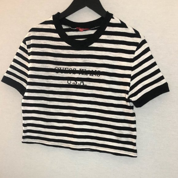 (NEW) GUESS ORIGINALS black & white striped tee - Picture 3 of 5